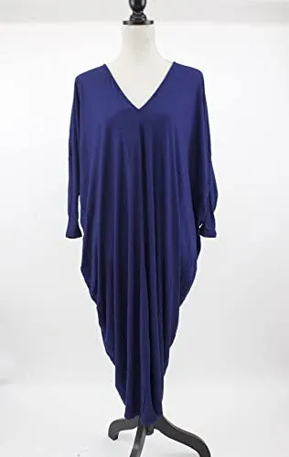 Deep Back Cut Out 3/4 Sleeve Blue Cocoon Style Dress