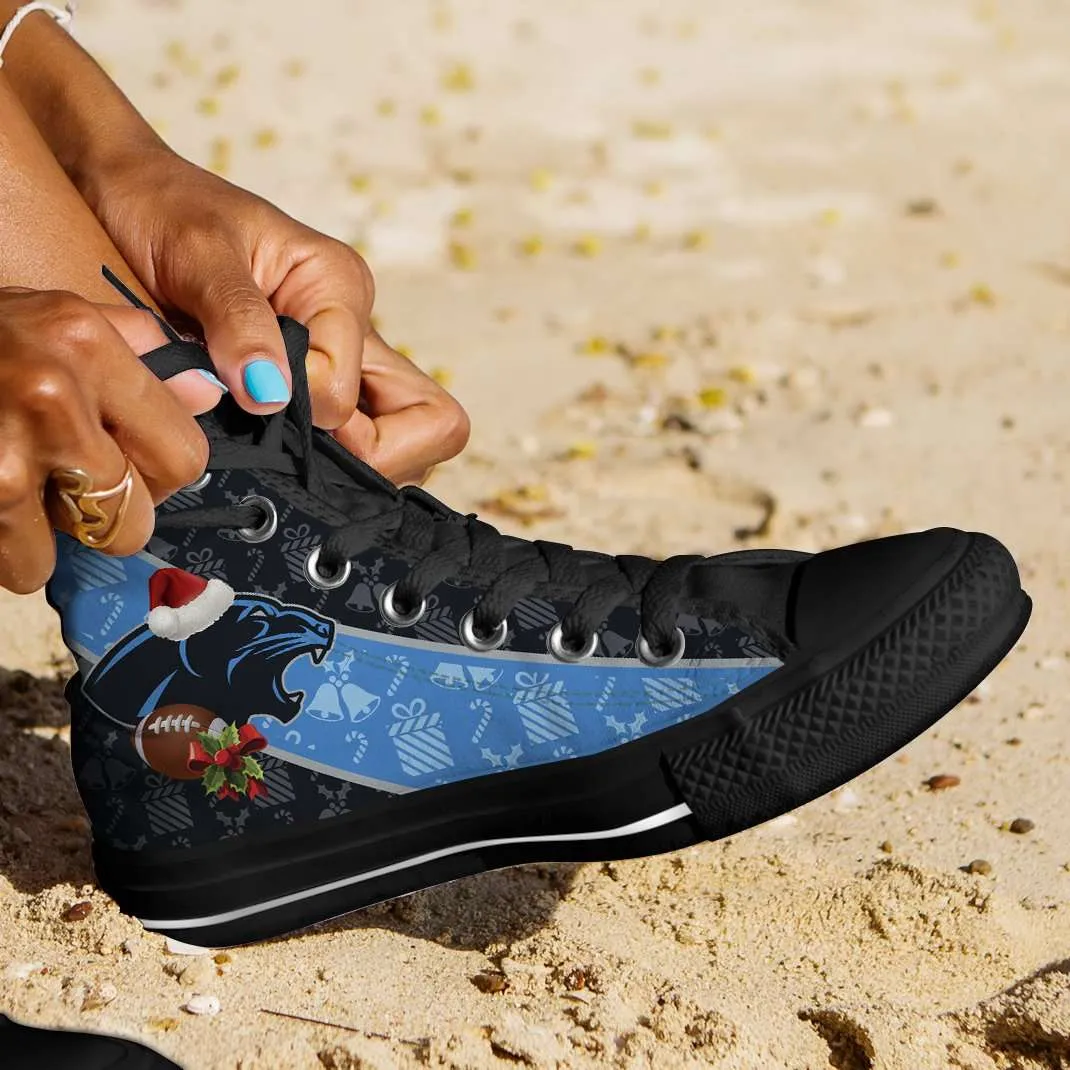 fans of the Carolina Panthers Christmas Football Pattern Canvas High Top Shoes