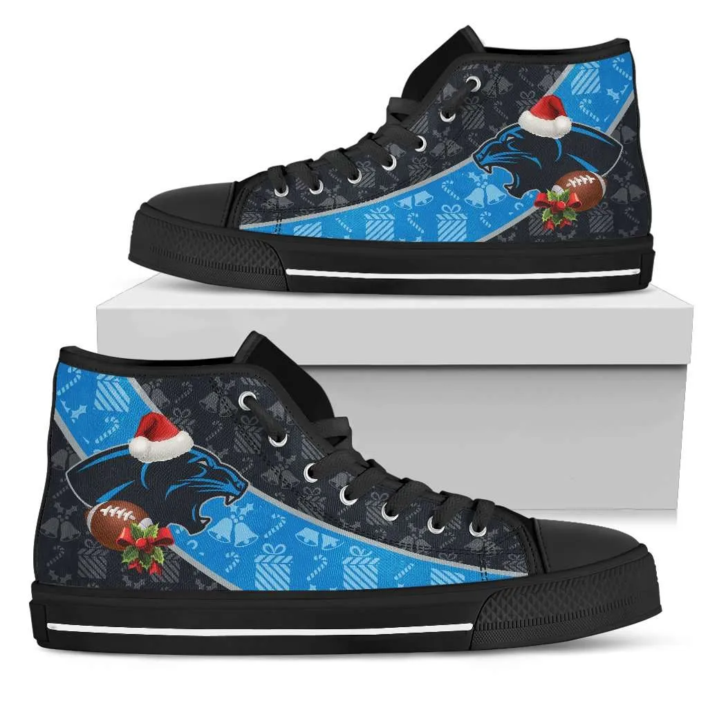 fans of the Carolina Panthers Christmas Football Pattern Canvas High Top Shoes