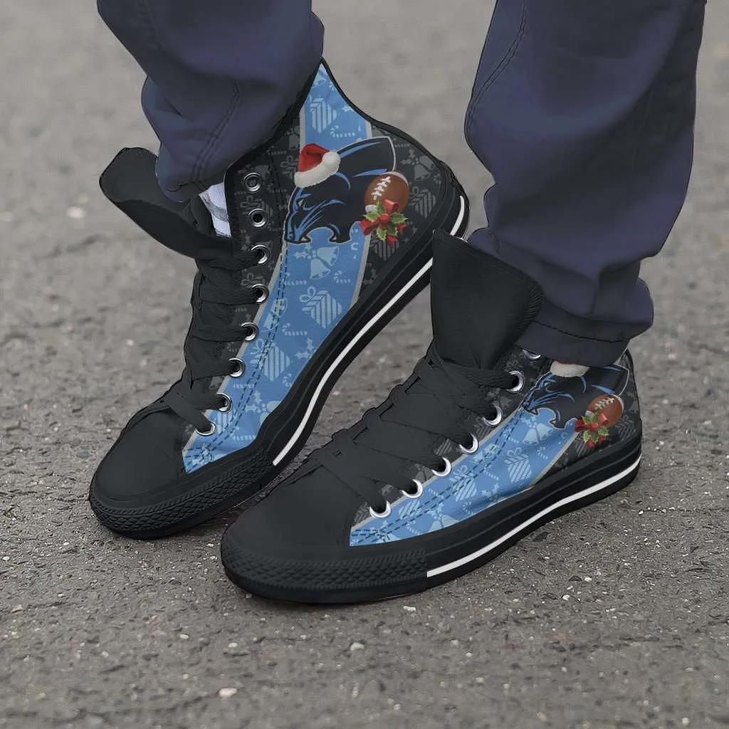 fans of the Carolina Panthers Christmas Football Pattern Canvas High Top Shoes