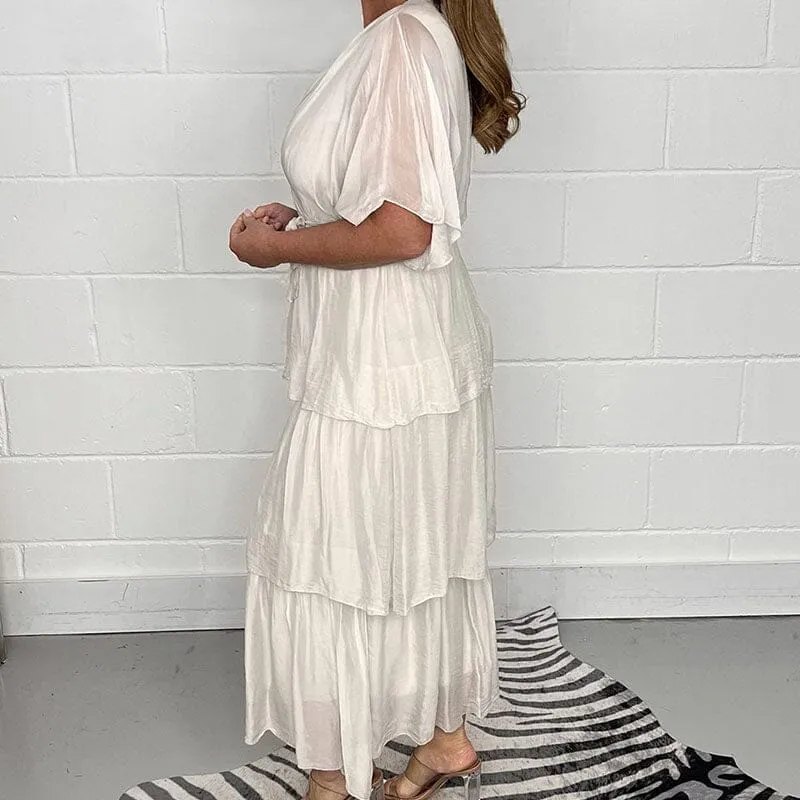 Fashion Solid Color Fly Sleeve Cake Dress