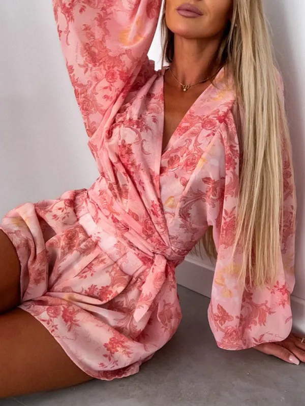 Floral Playsuit with Lantern Sleeves