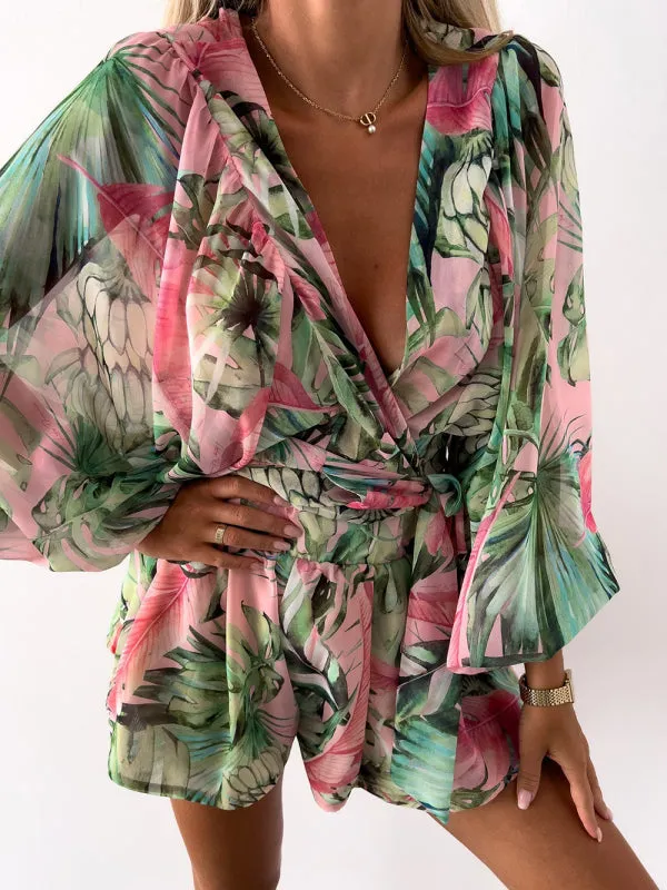 Floral Playsuit with Lantern Sleeves