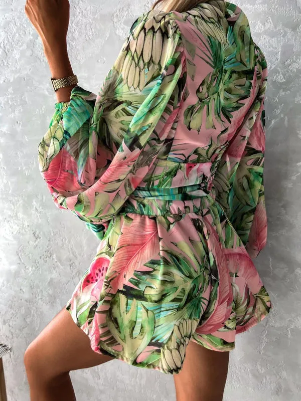 Floral Playsuit with Lantern Sleeves
