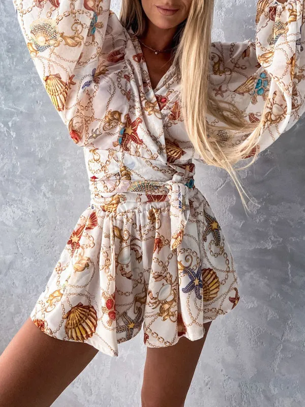 Floral Playsuit with Lantern Sleeves