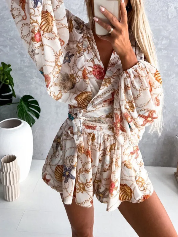 Floral Playsuit with Lantern Sleeves