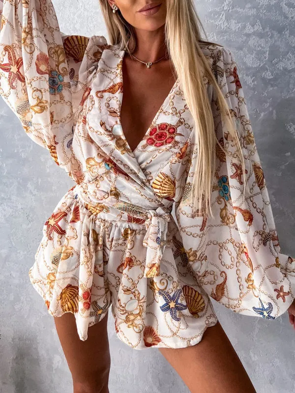 Floral Playsuit with Lantern Sleeves