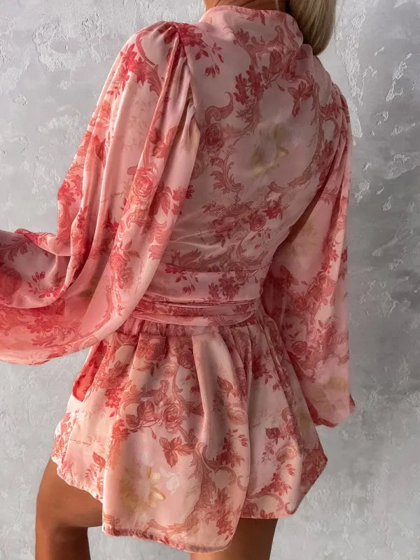 Floral Playsuit with Lantern Sleeves