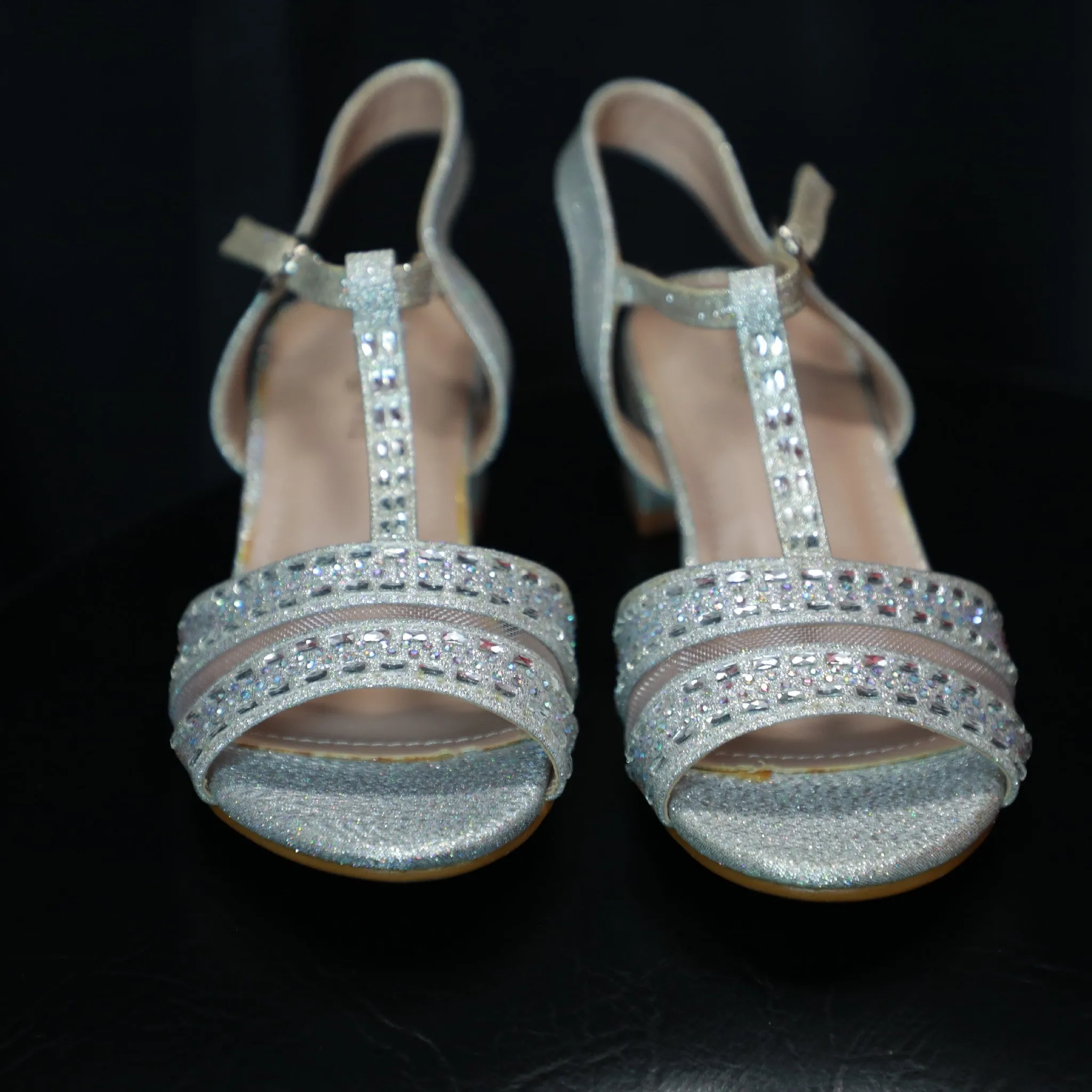 Flower Girl Open Toe low Heel Sandals 02- Silver