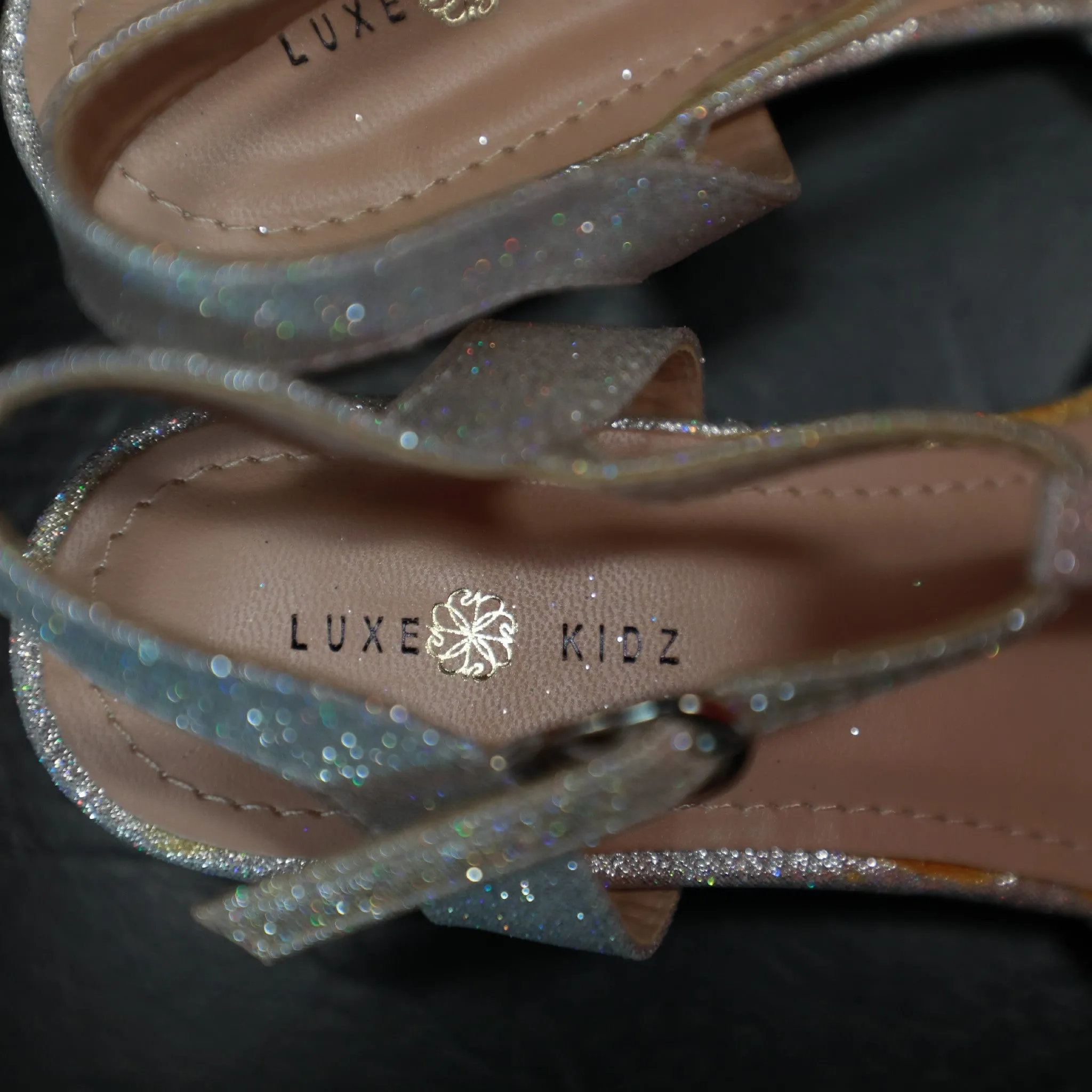 Flower Girl Open Toe low Heel Sandals 02- Silver