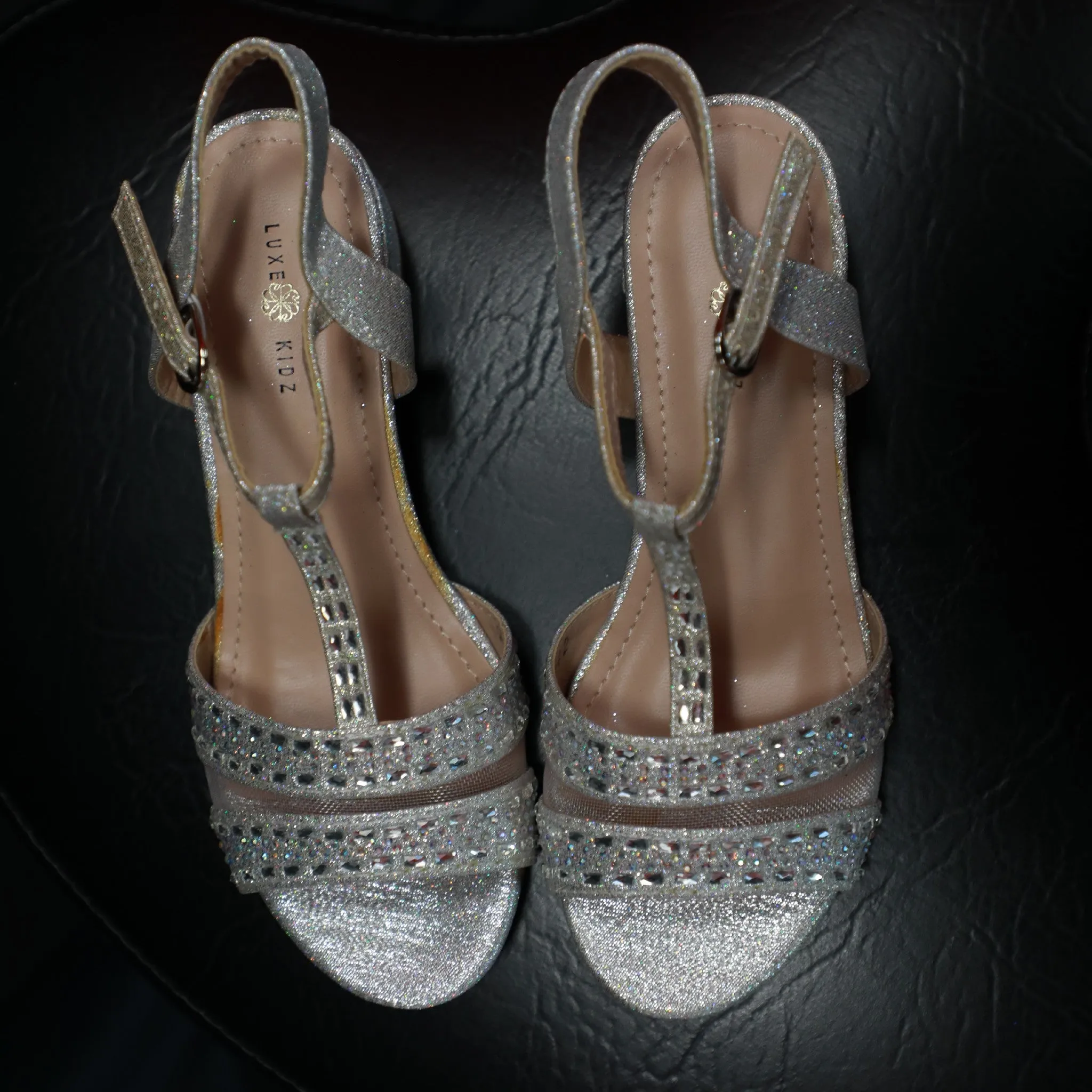 Flower Girl Open Toe low Heel Sandals 02- Silver