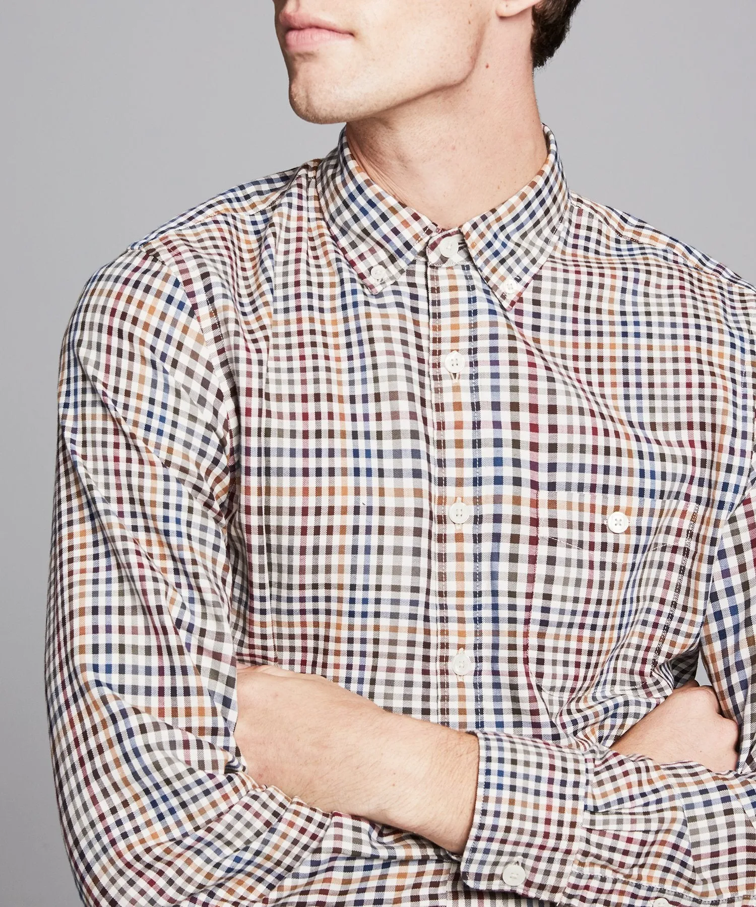 Italian Tattersall Button Down in Tan