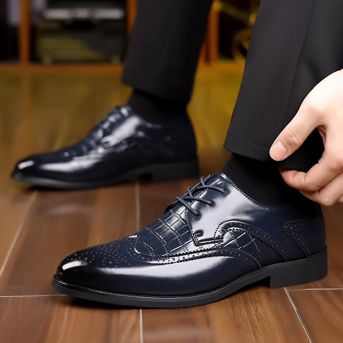 Men's Elegant PU Leather Lace Up Lightweight Dress Shoes