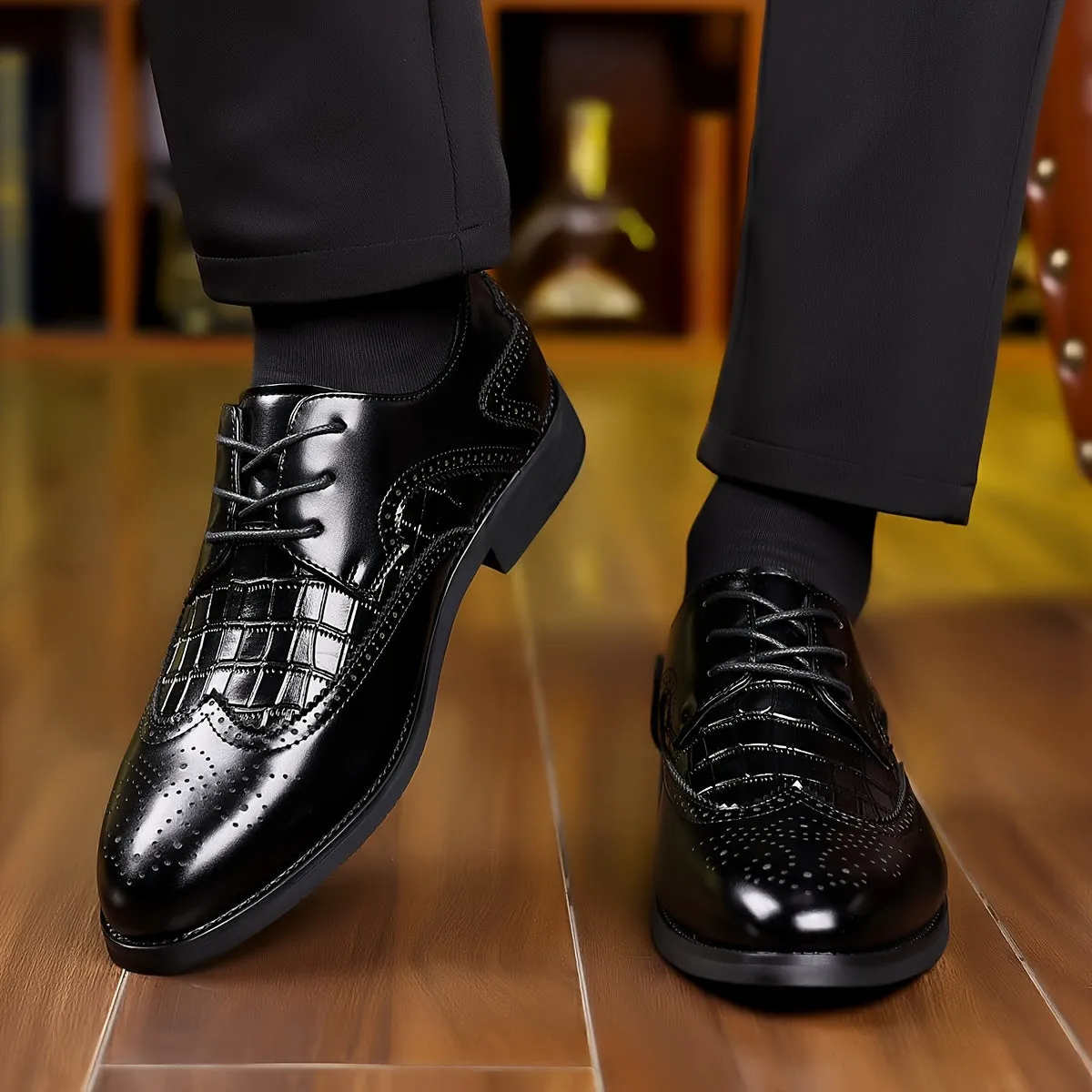 Men's Elegant PU Leather Lace Up Lightweight Dress Shoes
