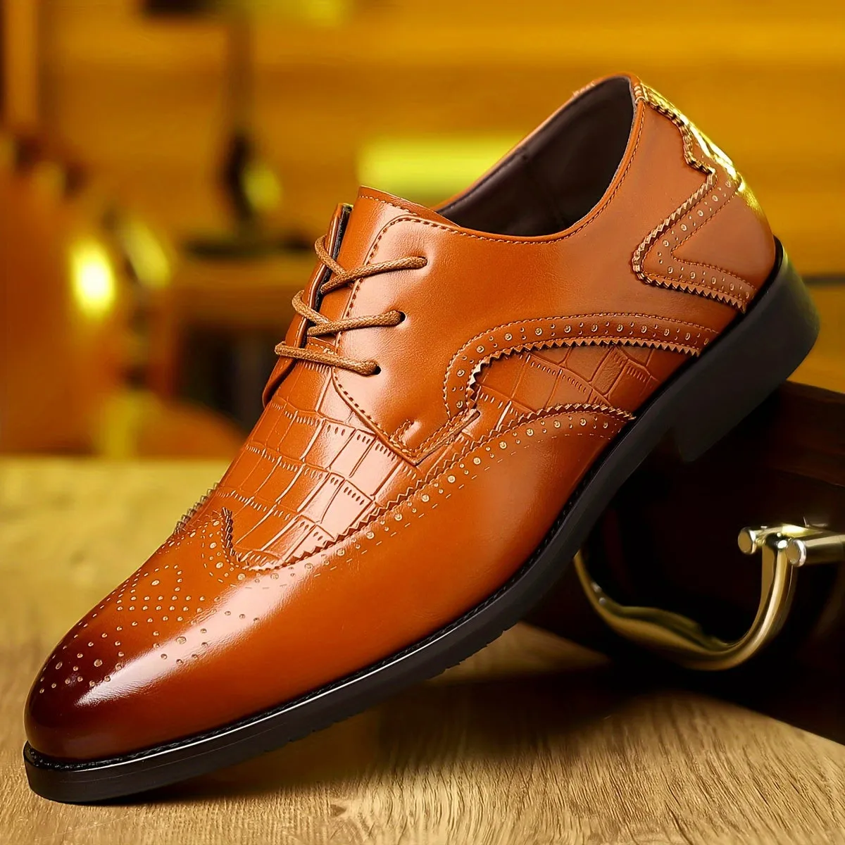 Men's Elegant PU Leather Lace Up Lightweight Dress Shoes