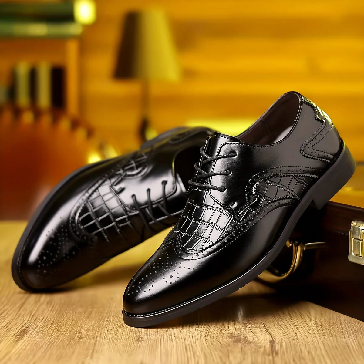 Men's Elegant PU Leather Lace Up Lightweight Dress Shoes