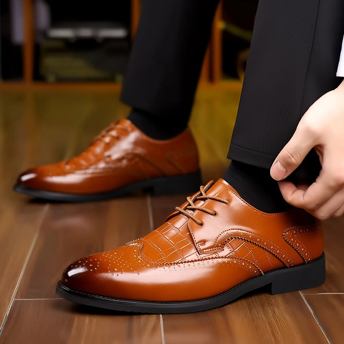 Men's Elegant PU Leather Lace Up Lightweight Dress Shoes