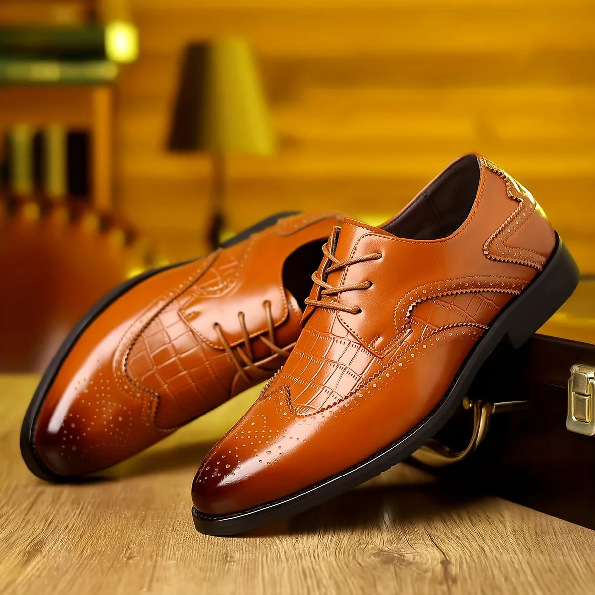 Men's Elegant PU Leather Lace Up Lightweight Dress Shoes
