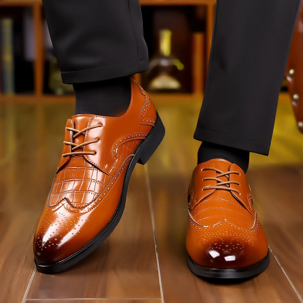 Men's Elegant PU Leather Lace Up Lightweight Dress Shoes