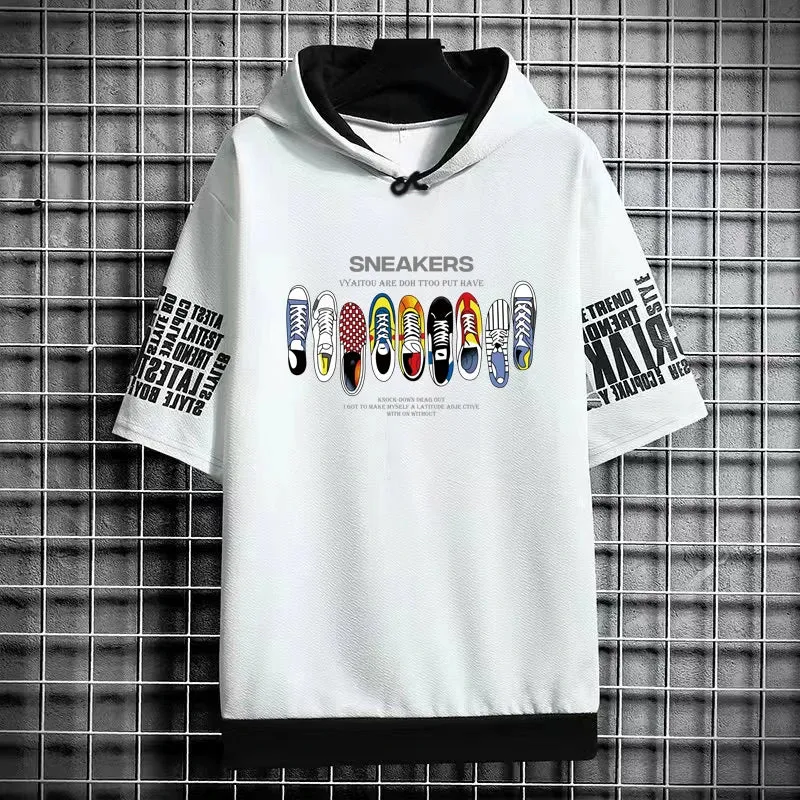 Men's Hooded T-Shirt - Graffiti Sneakers Graphic Streetwear