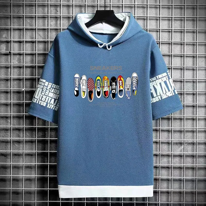 Men's Hooded T-Shirt - Graffiti Sneakers Graphic Streetwear