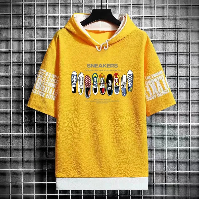 Men's Hooded T-Shirt - Graffiti Sneakers Graphic Streetwear