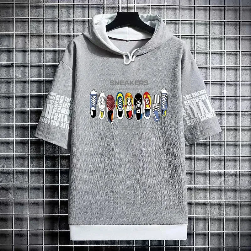 Men's Hooded T-Shirt - Graffiti Sneakers Graphic Streetwear
