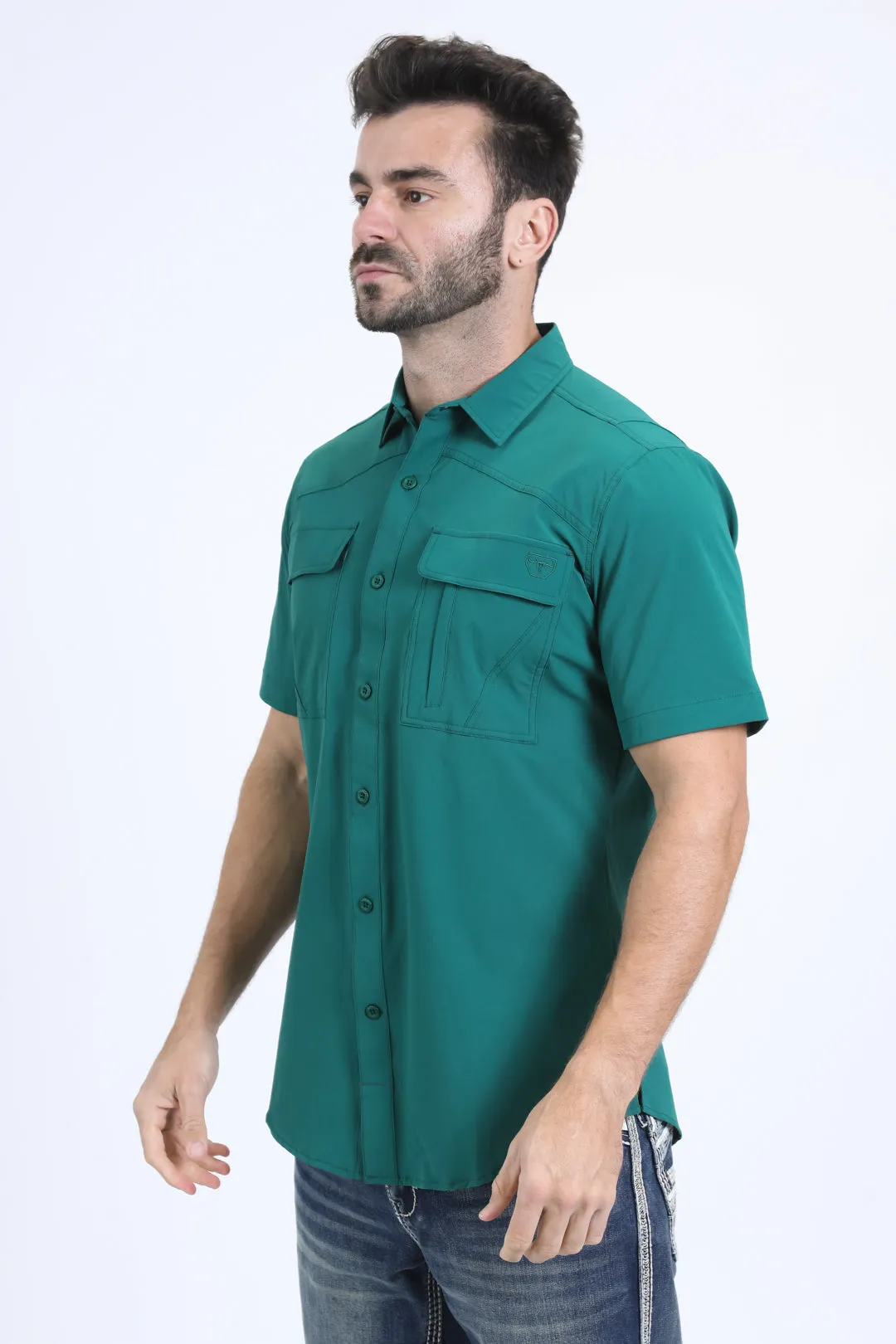 Mens Performance Classic Fit Short Sleeve Green Shirt