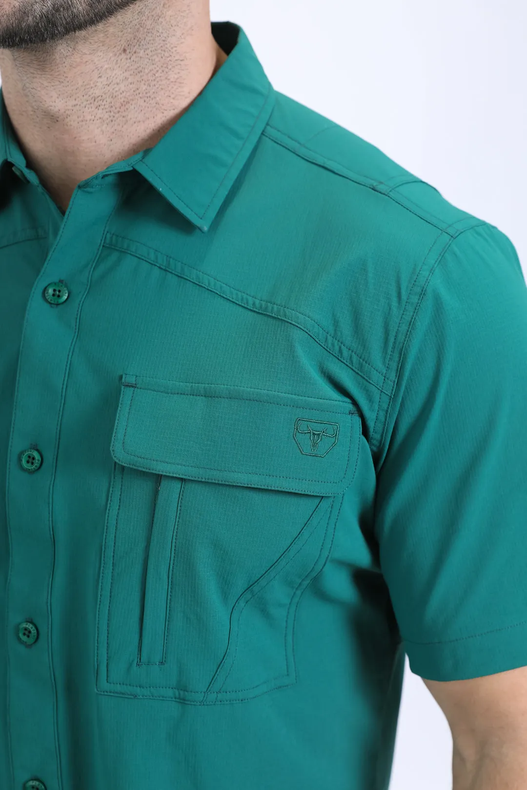 Mens Performance Classic Fit Short Sleeve Green Shirt