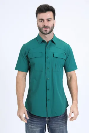 Mens Performance Classic Fit Short Sleeve Green Shirt