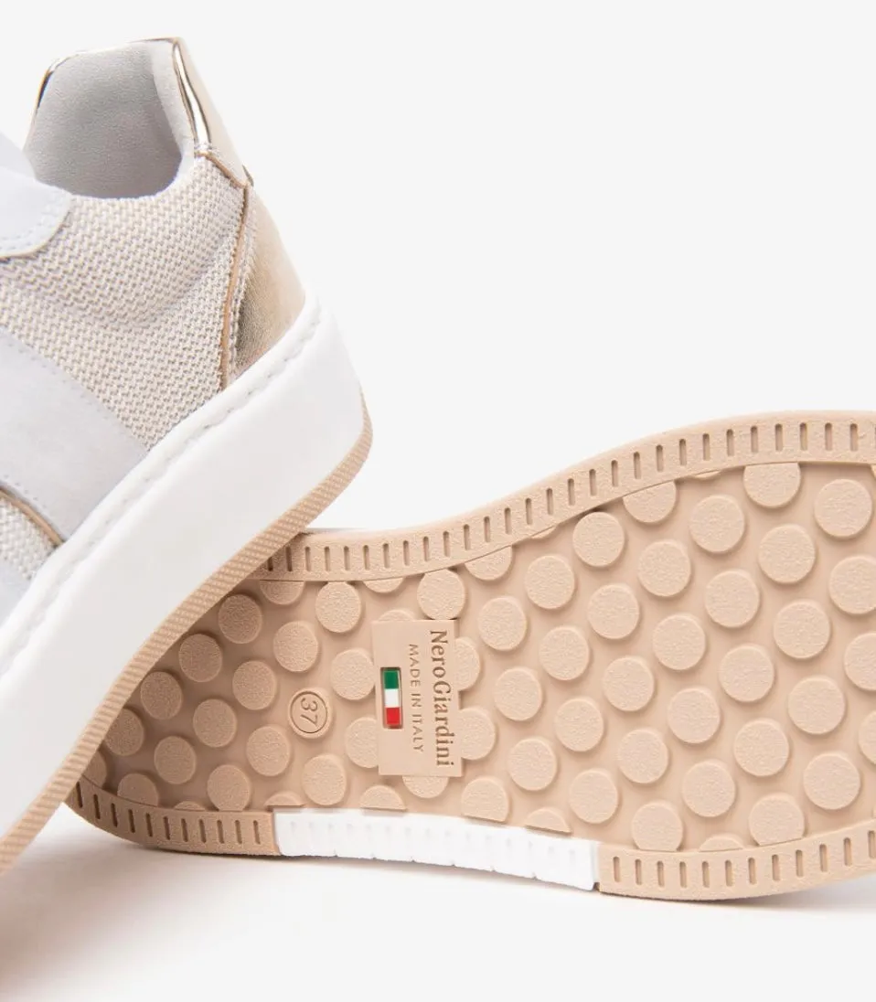 Nerogiardini white leather and canvas sneakers