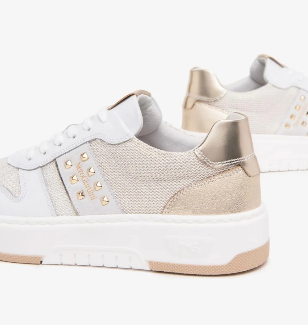 Nerogiardini white leather and canvas sneakers