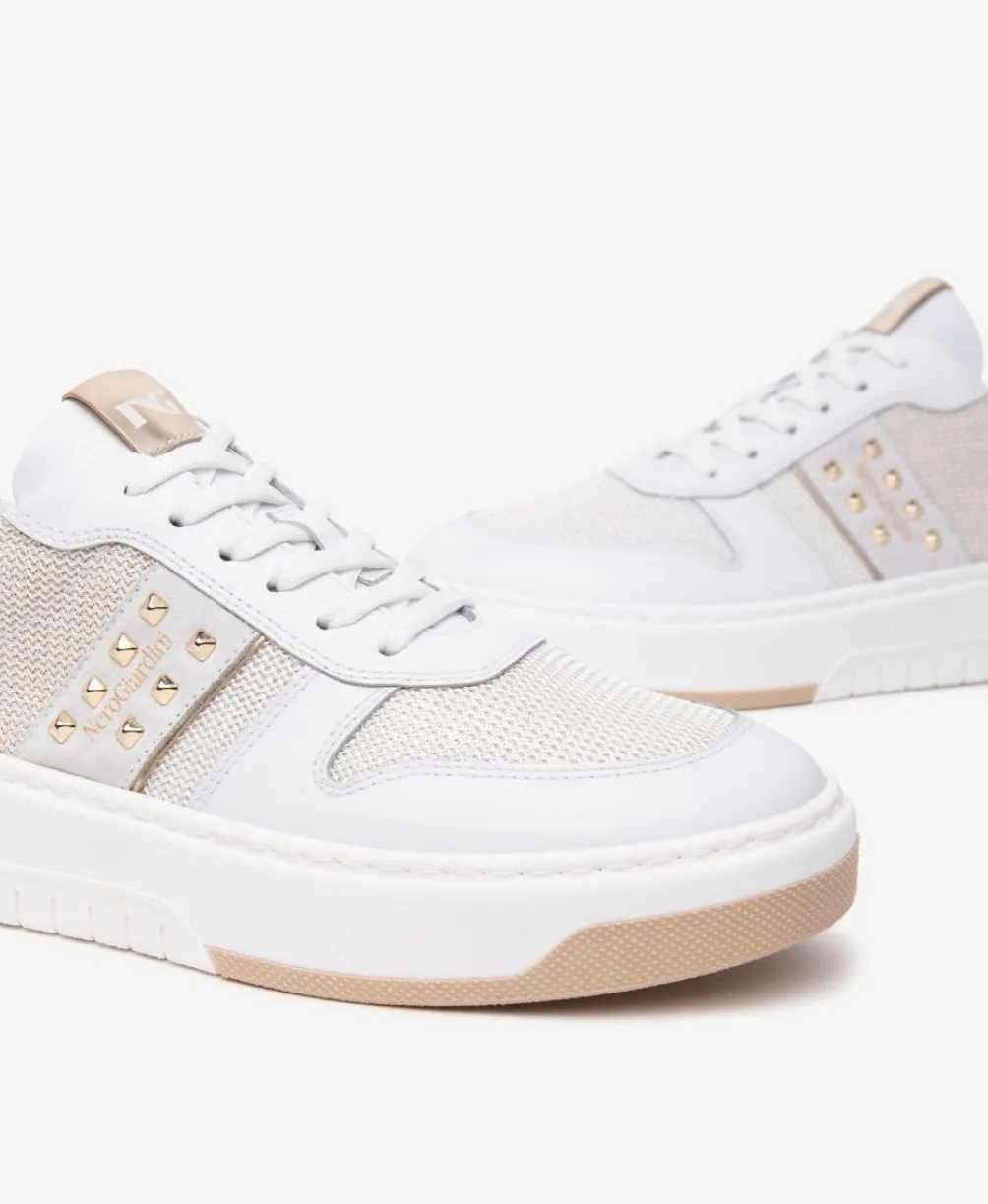 Nerogiardini white leather and canvas sneakers