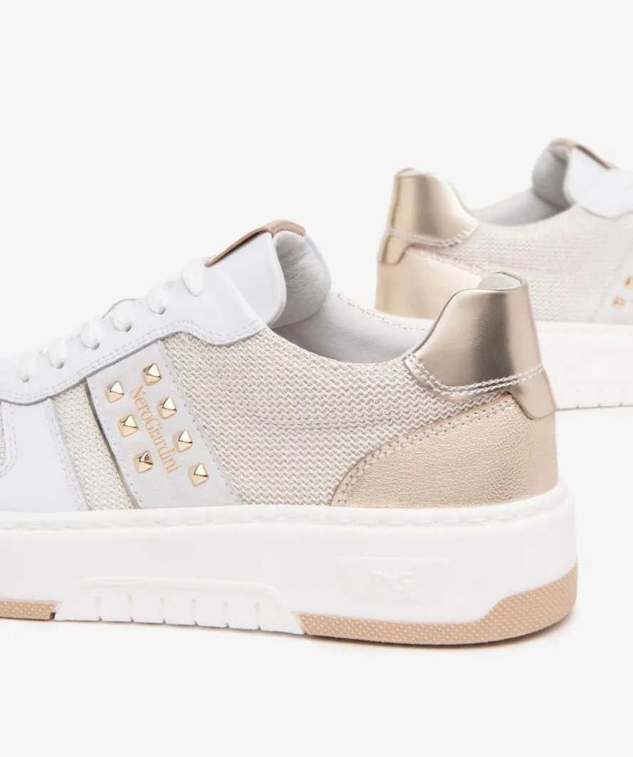 Nerogiardini white leather and canvas sneakers