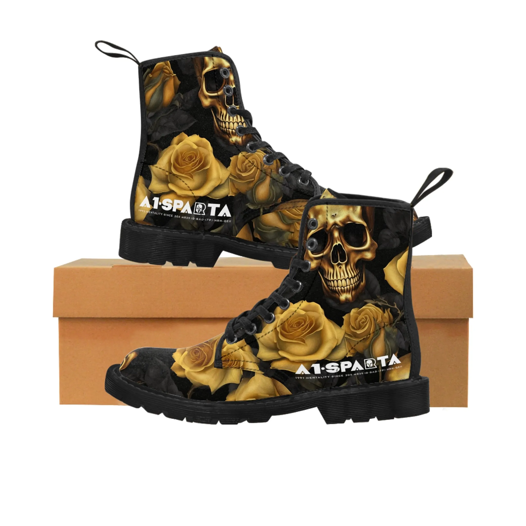 No 2 A1- peace Sparta Gothic Skulls and Gold Roses Canvas Boots AOP