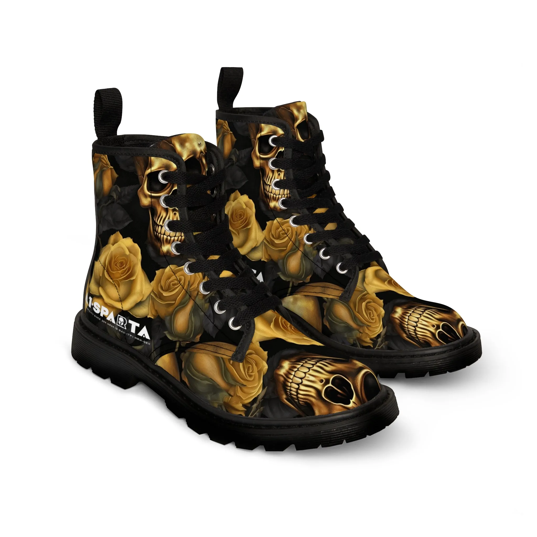 No 2 A1- peace Sparta Gothic Skulls and Gold Roses Canvas Boots AOP
