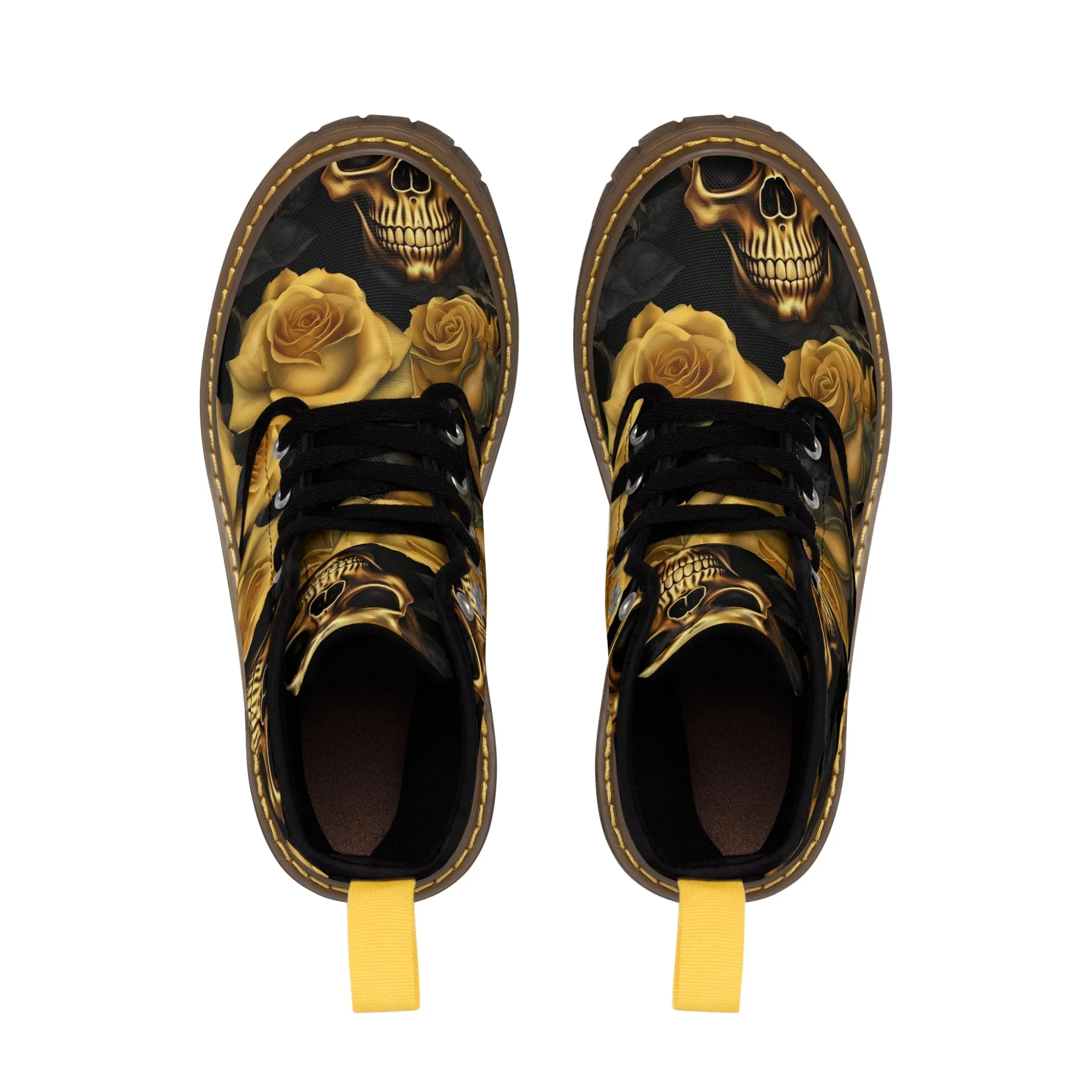No 2 A1- peace Sparta Gothic Skulls and Gold Roses Canvas Boots AOP
