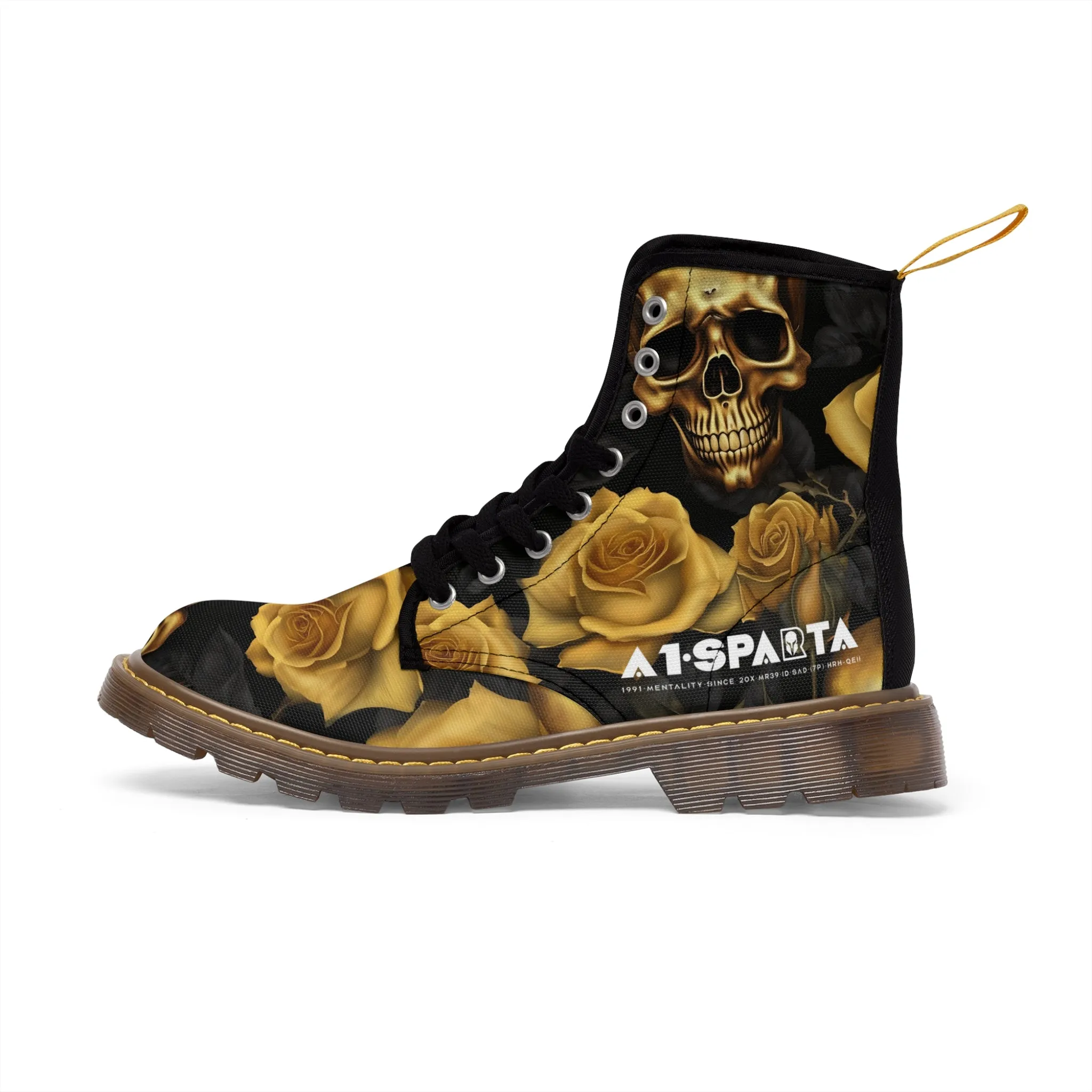 No 2 A1- peace Sparta Gothic Skulls and Gold Roses Canvas Boots AOP