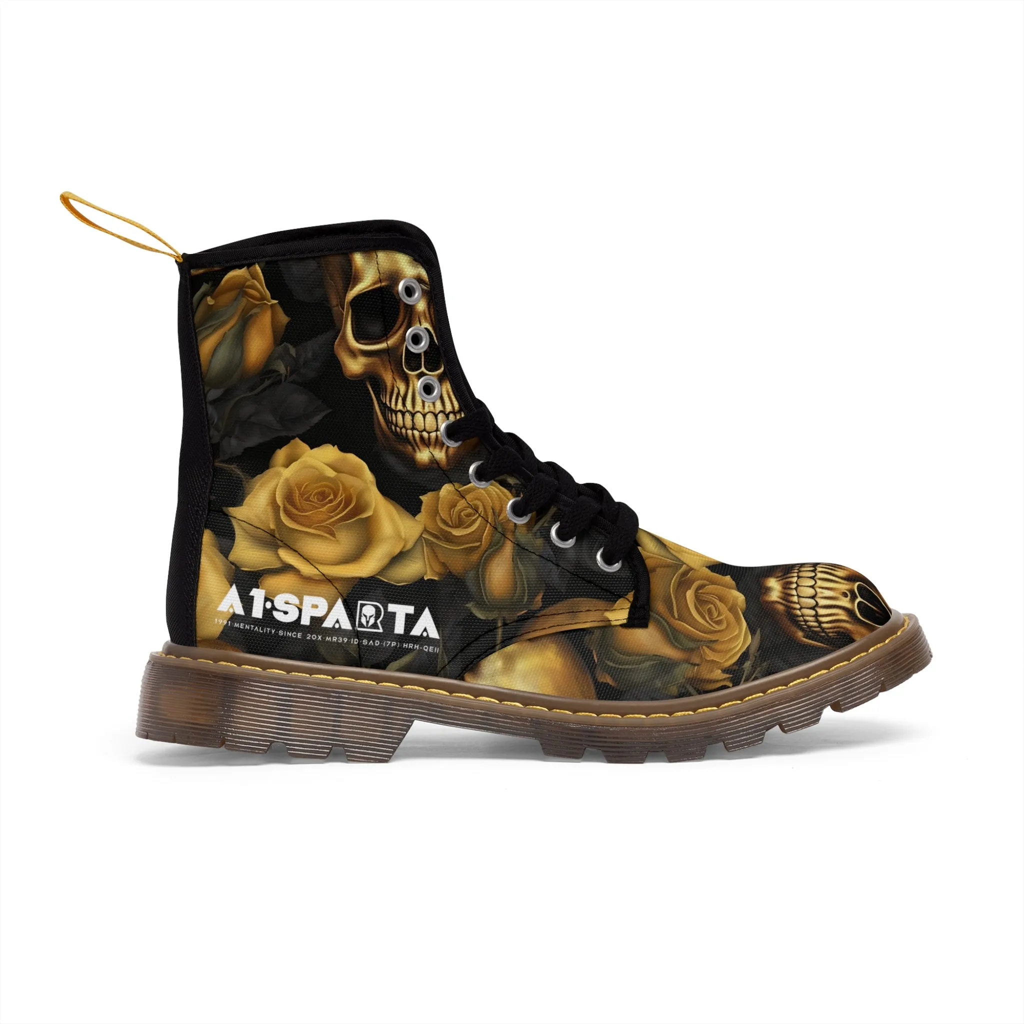 No 2 A1- peace Sparta Gothic Skulls and Gold Roses Canvas Boots AOP
