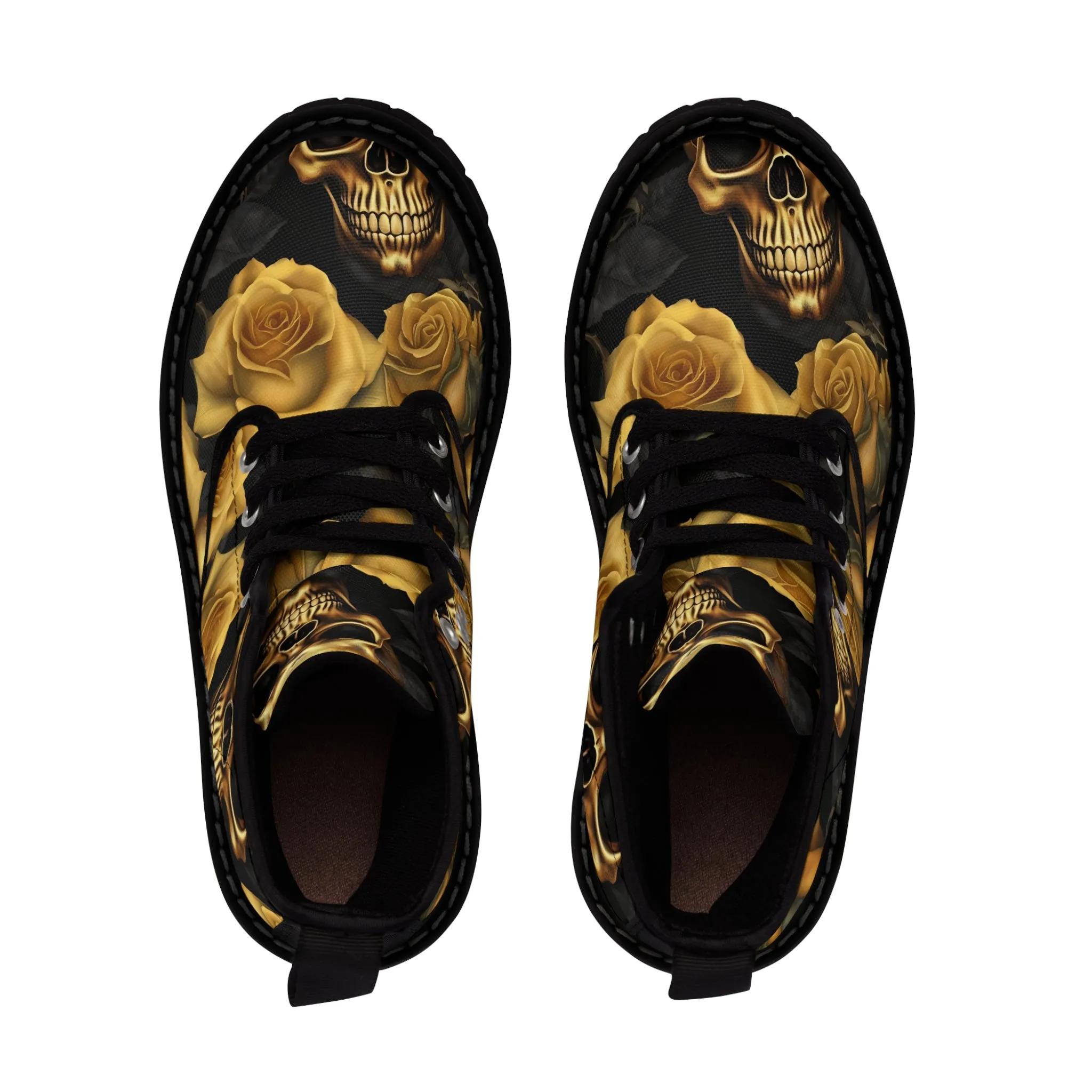 No 2 A1- peace Sparta Gothic Skulls and Gold Roses Canvas Boots AOP