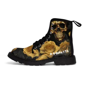 No 2 A1- peace Sparta Gothic Skulls and Gold Roses Canvas Boots AOP