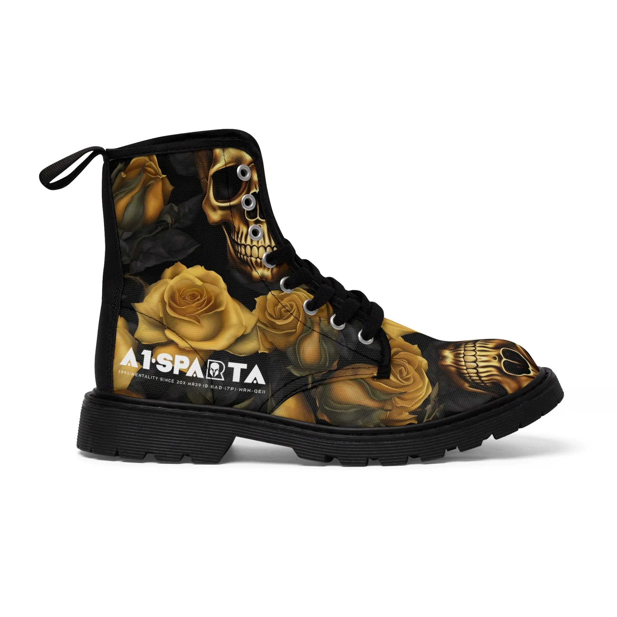 No 2 A1- peace Sparta Gothic Skulls and Gold Roses Canvas Boots AOP