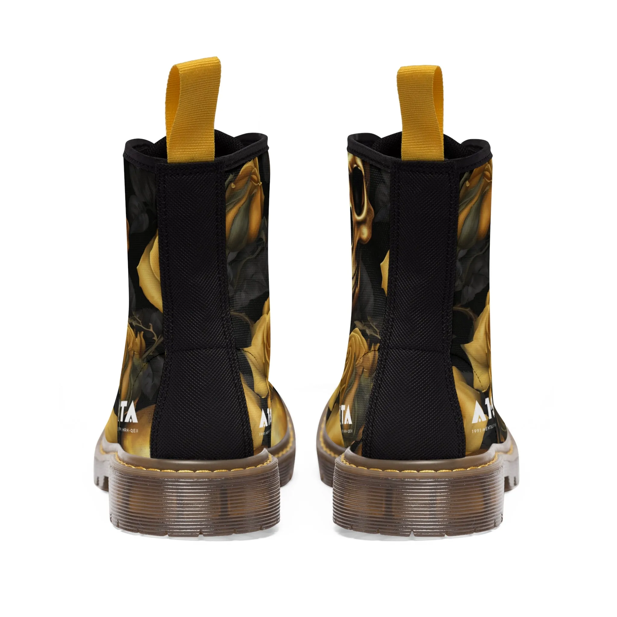 No 2 A1- peace Sparta Gothic Skulls and Gold Roses Canvas Boots AOP