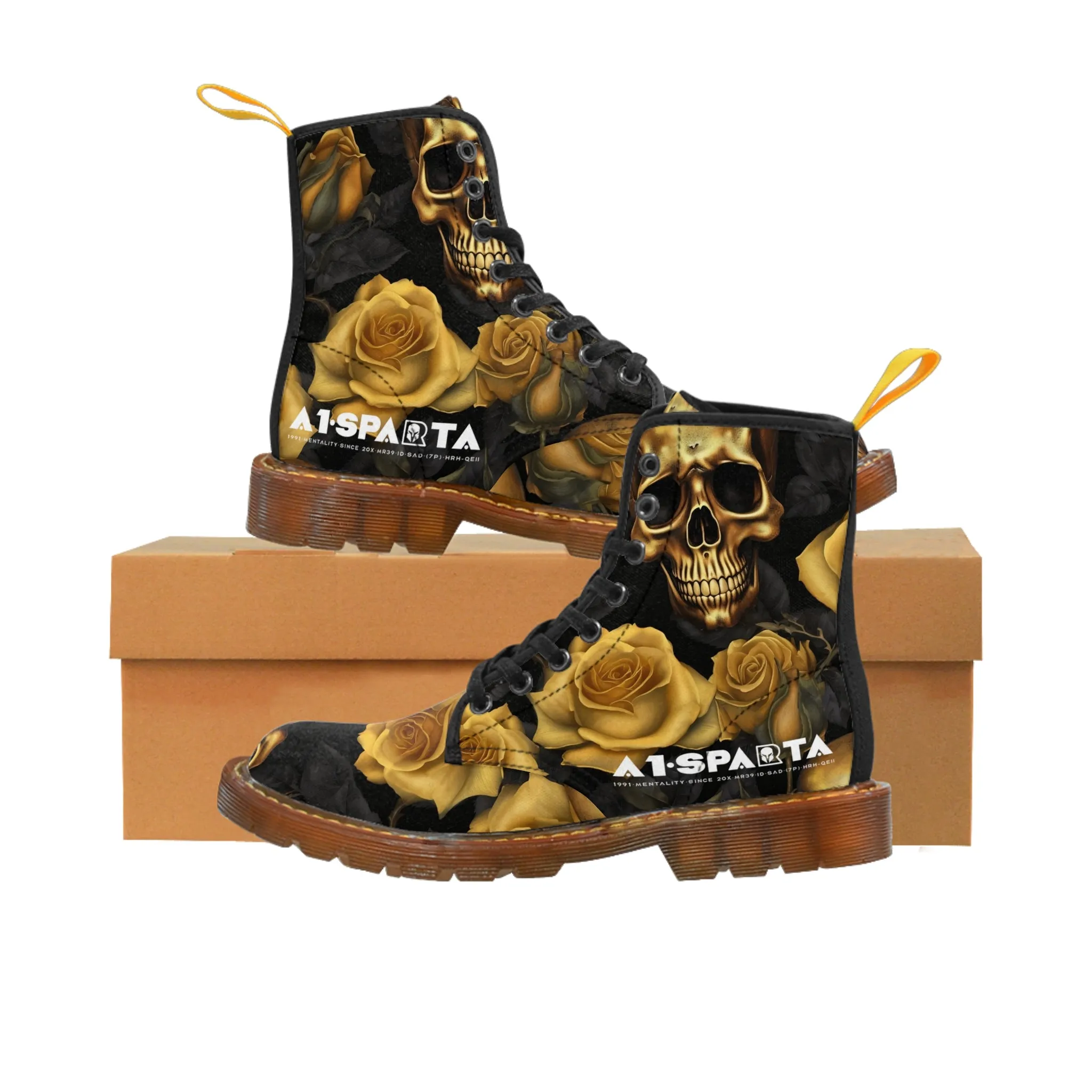No 2 A1- peace Sparta Gothic Skulls and Gold Roses Canvas Boots AOP