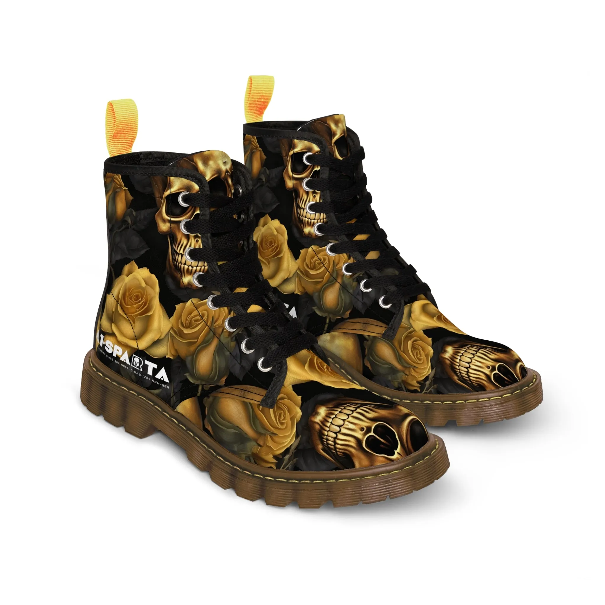 No 2 A1- peace Sparta Gothic Skulls and Gold Roses Canvas Boots AOP