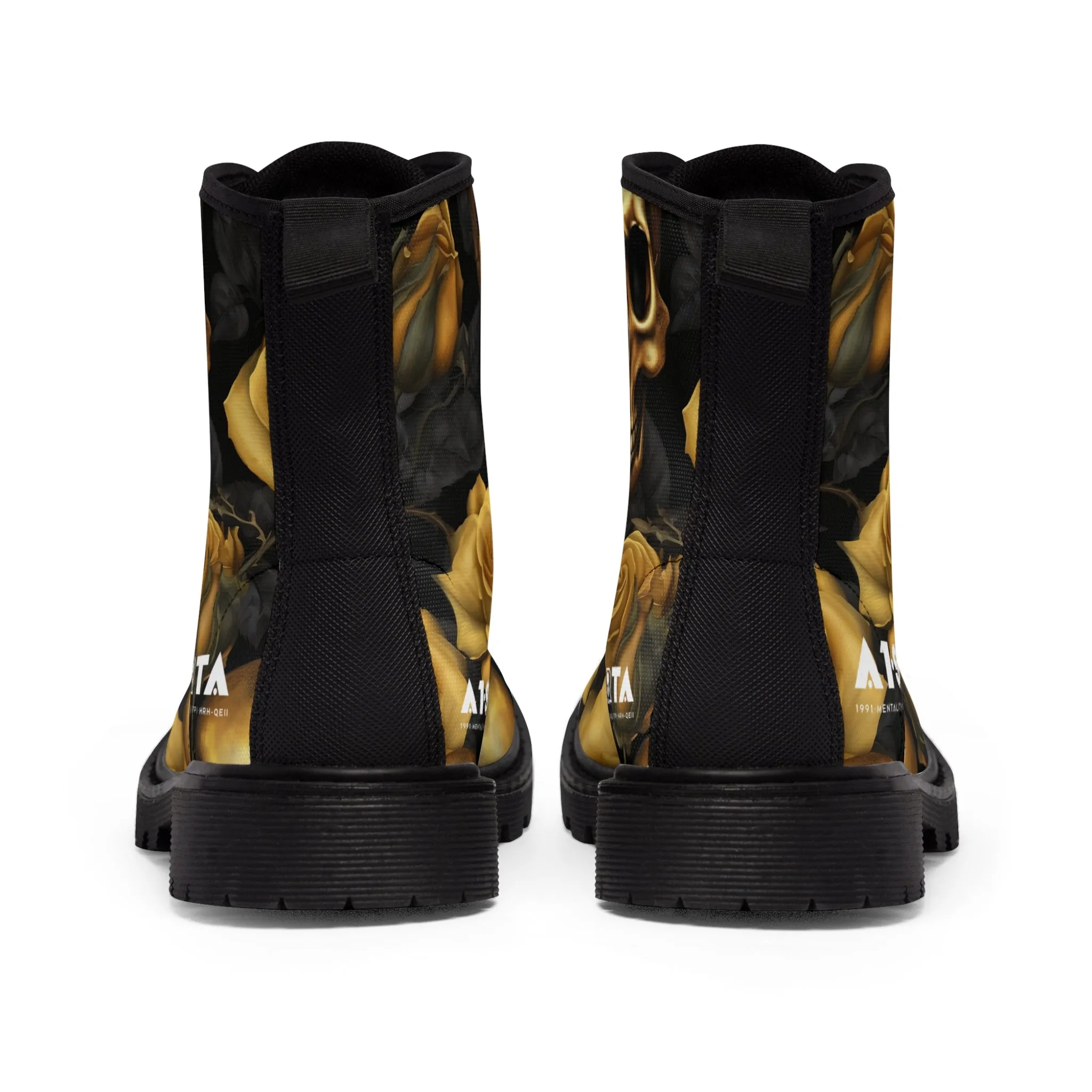 No 2 A1- peace Sparta Gothic Skulls and Gold Roses Canvas Boots AOP