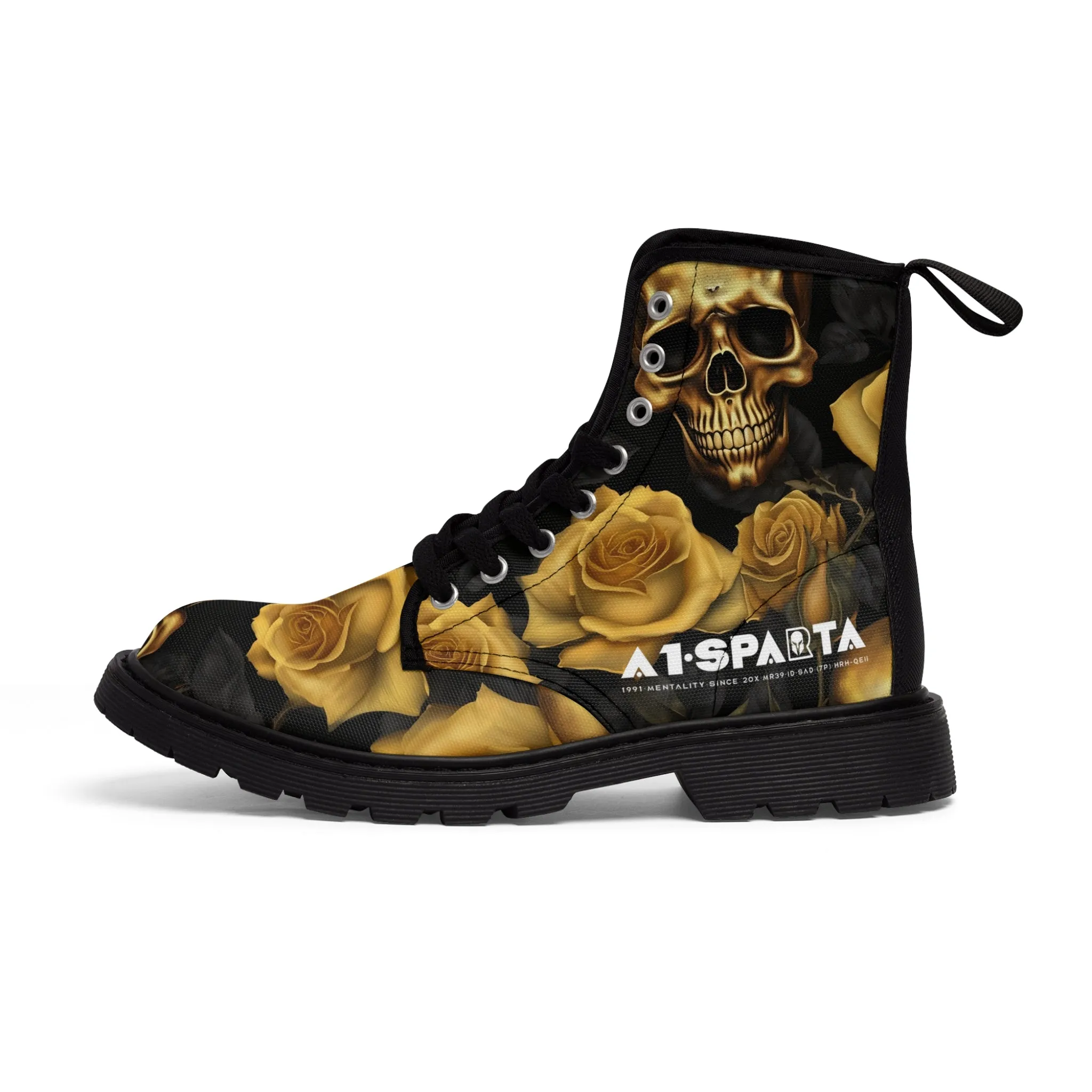 No 2 A1- peace Sparta Gothic Skulls and Gold Roses Canvas Boots AOP