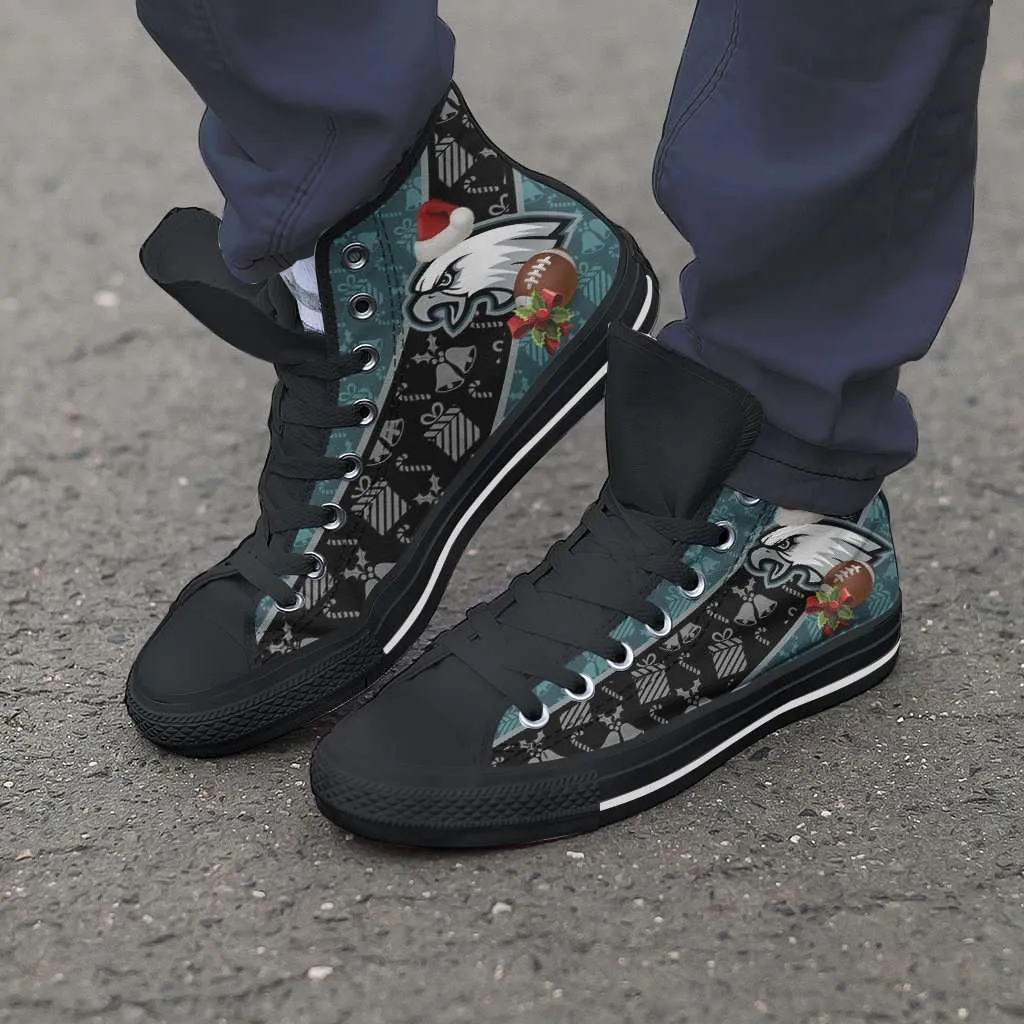 Philadelphia Eagles Christmas Football Pattern Canvas High Top Shoes