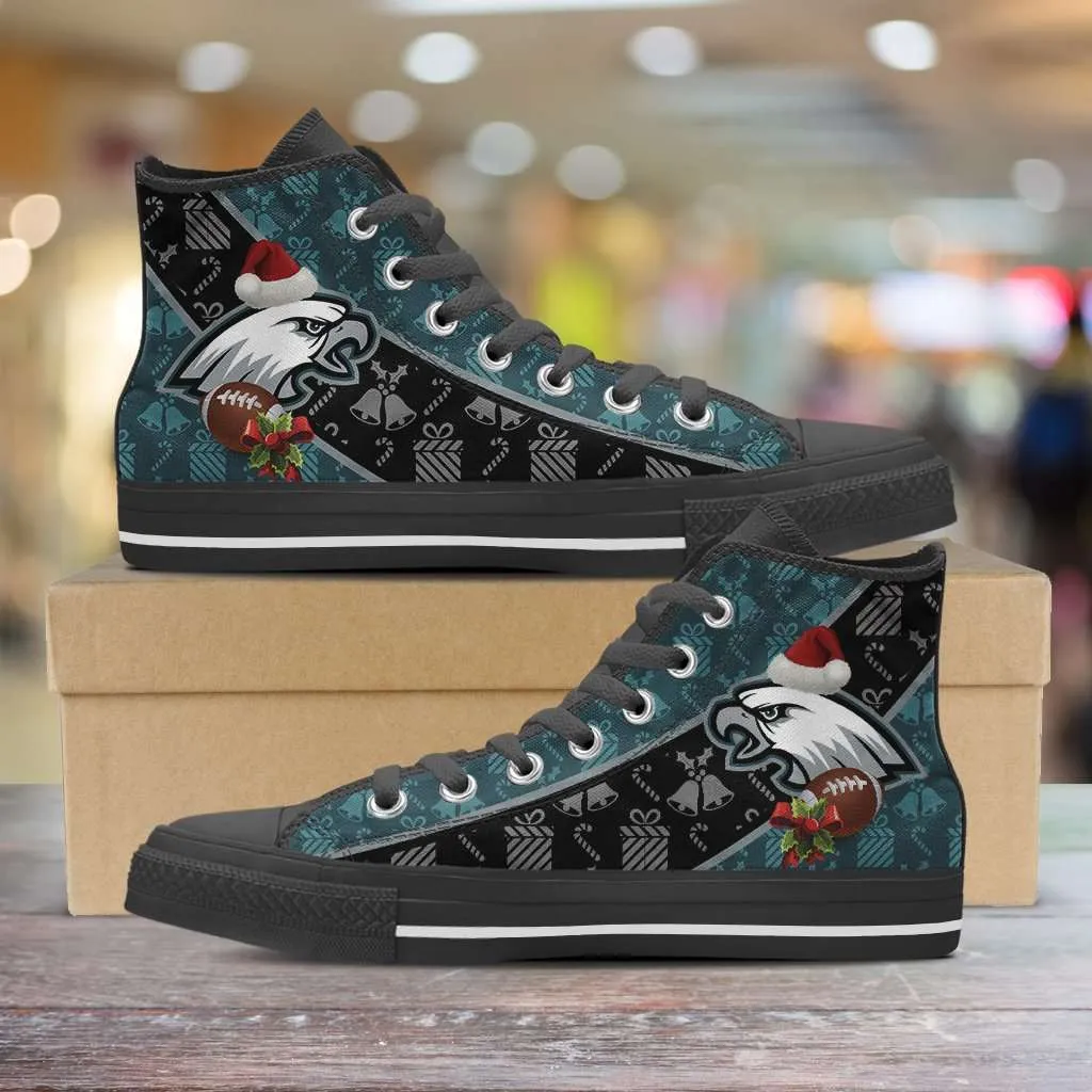 Philadelphia Eagles Christmas Football Pattern Canvas High Top Shoes