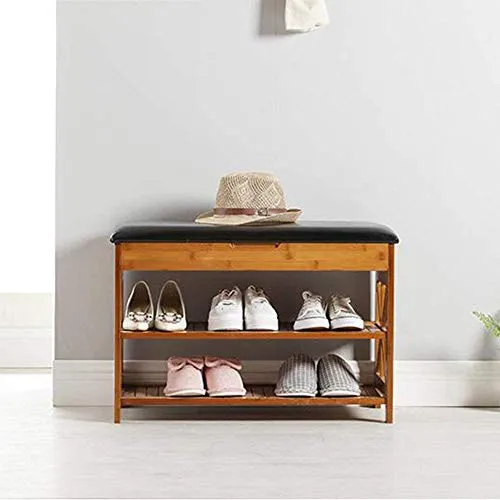 PLLP Household Wooden Shoe Rack, Shoe Cabinet, Shoe Storage Cabinet Wooden Ottoman Bench Removable Seat Cushion, Seat Holder Hallway Stand, Black ?L50W34H49Cm??Simple Home Door Shoe